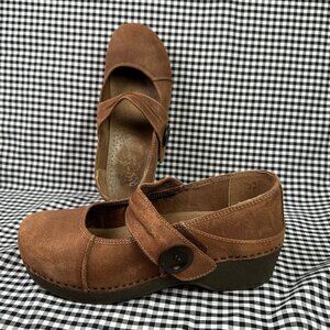 Dansko Marcelle Mary Jane Clog Shoes Suede Tan Brown Chunky Size EU 40 / US 9.5